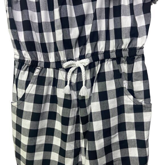 Wonder Nation Girls Size S (6-6X) Black White Plaid Romper Drawstring‎ Pockets - Picture 2 of 8